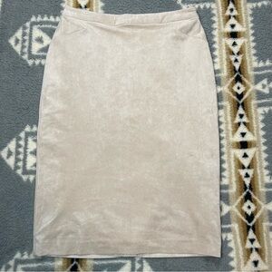 Calvin Klein Beige Faux Suede Midi Skirt Sz 8 NWT Back Slit Lined Office Neutral